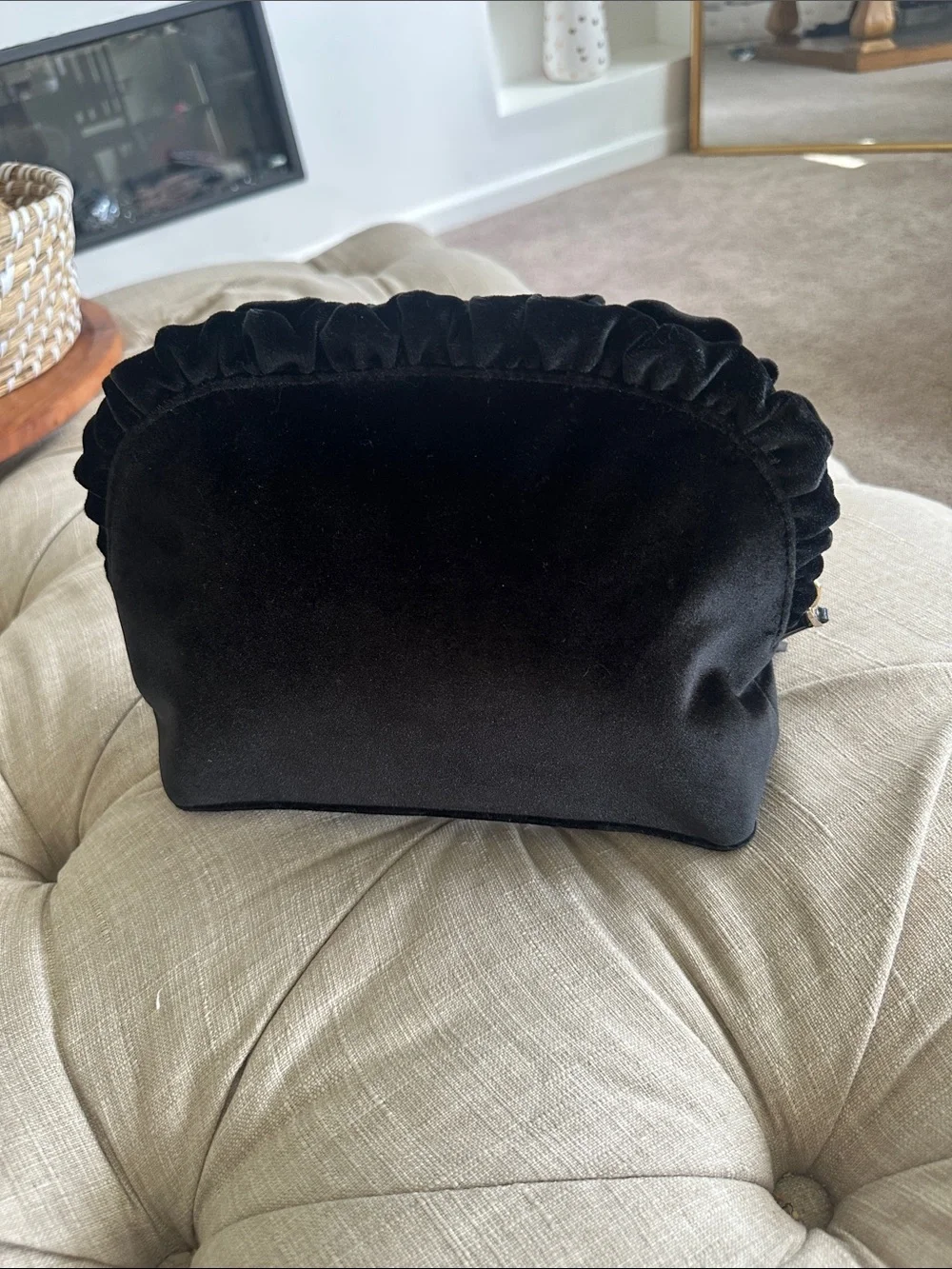 kate spade black velvet ruffle wristlet clutch